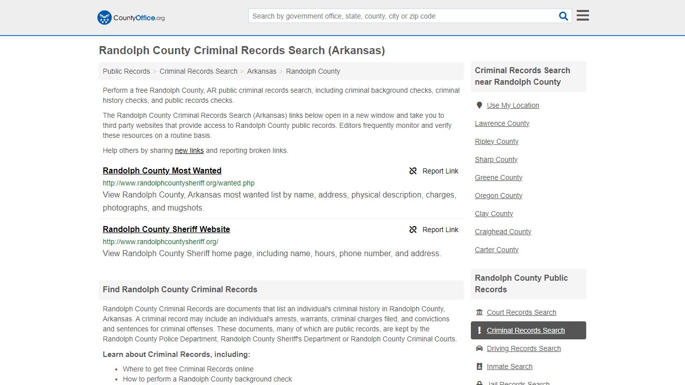 Randolph County Criminal Records Search (Arkansas) - County Office